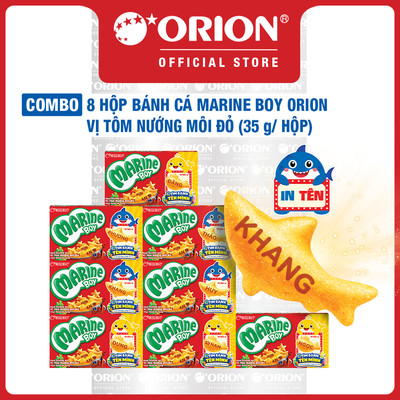 Combo 8 Hộp bánh Cá Marine Boy Orion vị Tôm Nướng Môi Đỏ 35g/hộp