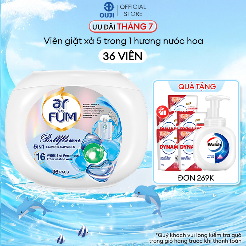 Hộp 36 Viên giặt xả arFUM 5in1, lưu hương tinh dầu nước hoa thơm lâu, mềm vải giữ màu quần áo