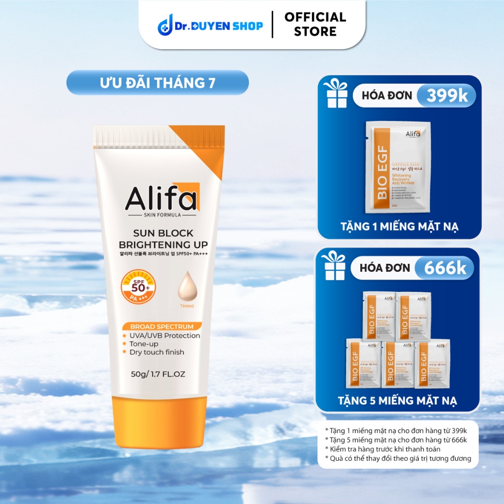 Kem chống nắng cho mặt Sun Block Brightening Up Alifa 50g, SPF50+ PA+++, nâng tone, dưỡng da trắng m
