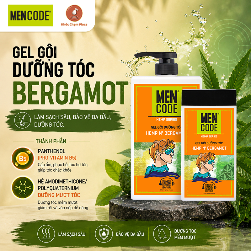 GEL GỘI NAM GIỚI DƯỠNG TÓC MENCODE - H.E.M.P N' BERGAMOT 630G