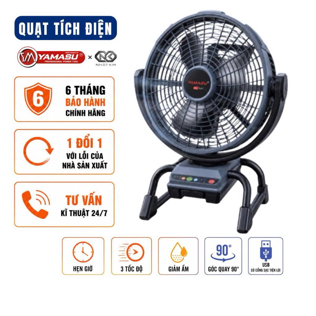 Quạt Tích Điện Đường Kính 33cm Dùng Pin & Điện Trực Tiếp Gió Mạnh YAMASU YMS-MQ33