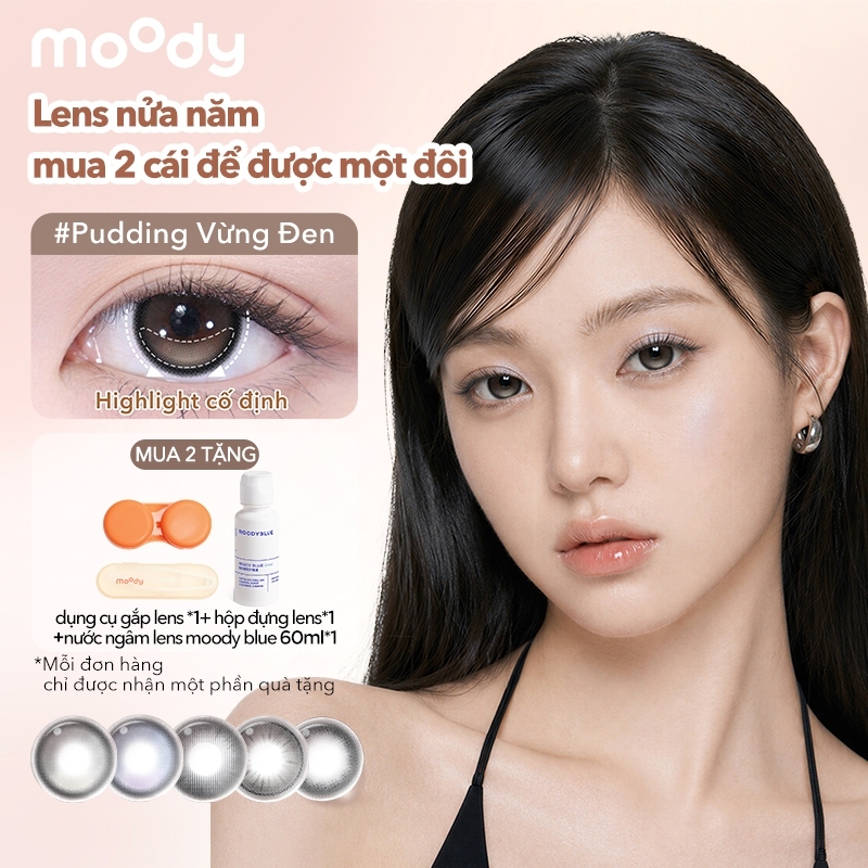 [lens moody 6 tháng highlight cố định Khóa trục – 01 chiếc] Kính áp tròng moody 6 tháng màu Pudding 