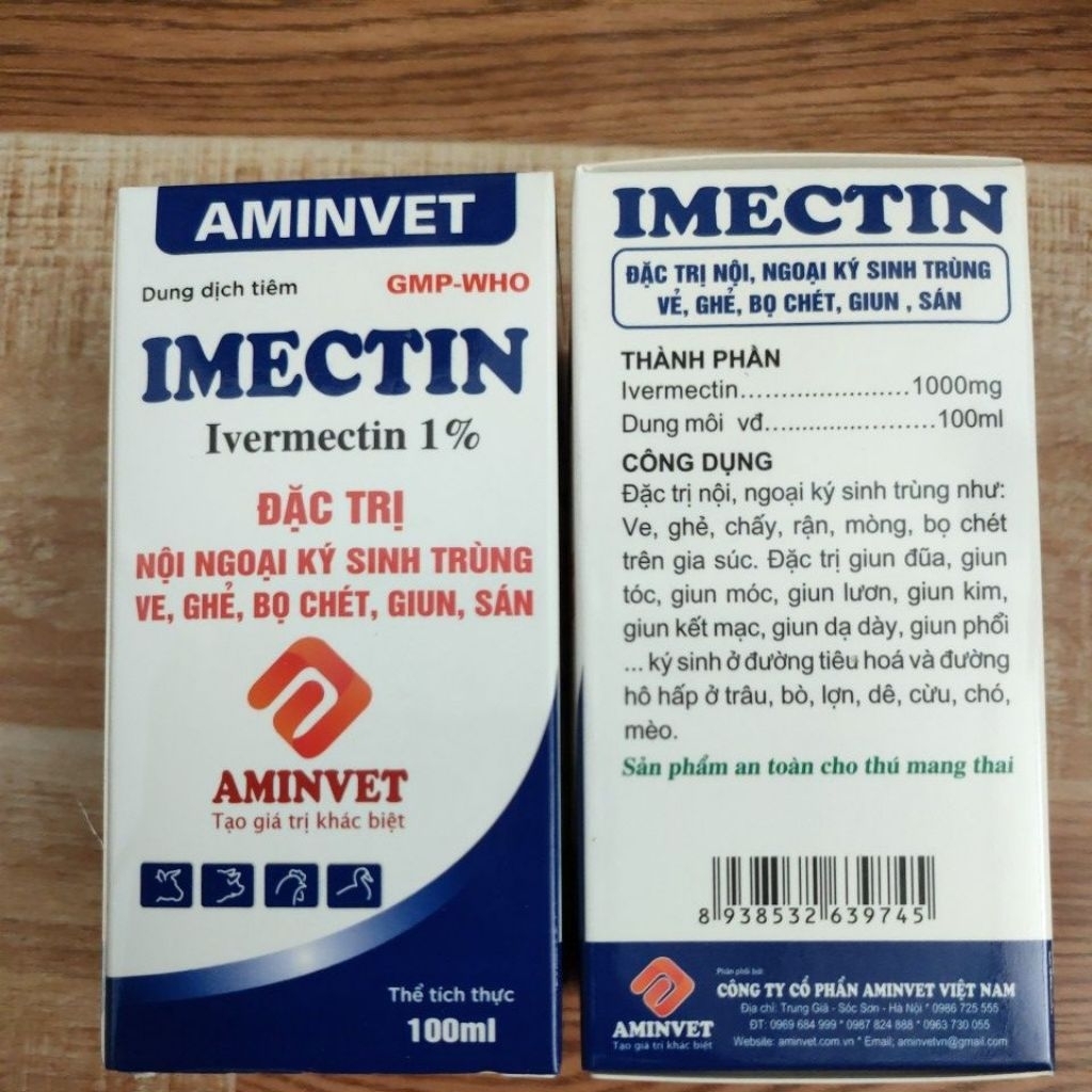 Imectin/ Ivermectin 1% chuyên ve, ghẻ, bọ chét, giun sán, nội ngoại kí sinh trên vật nuôi.