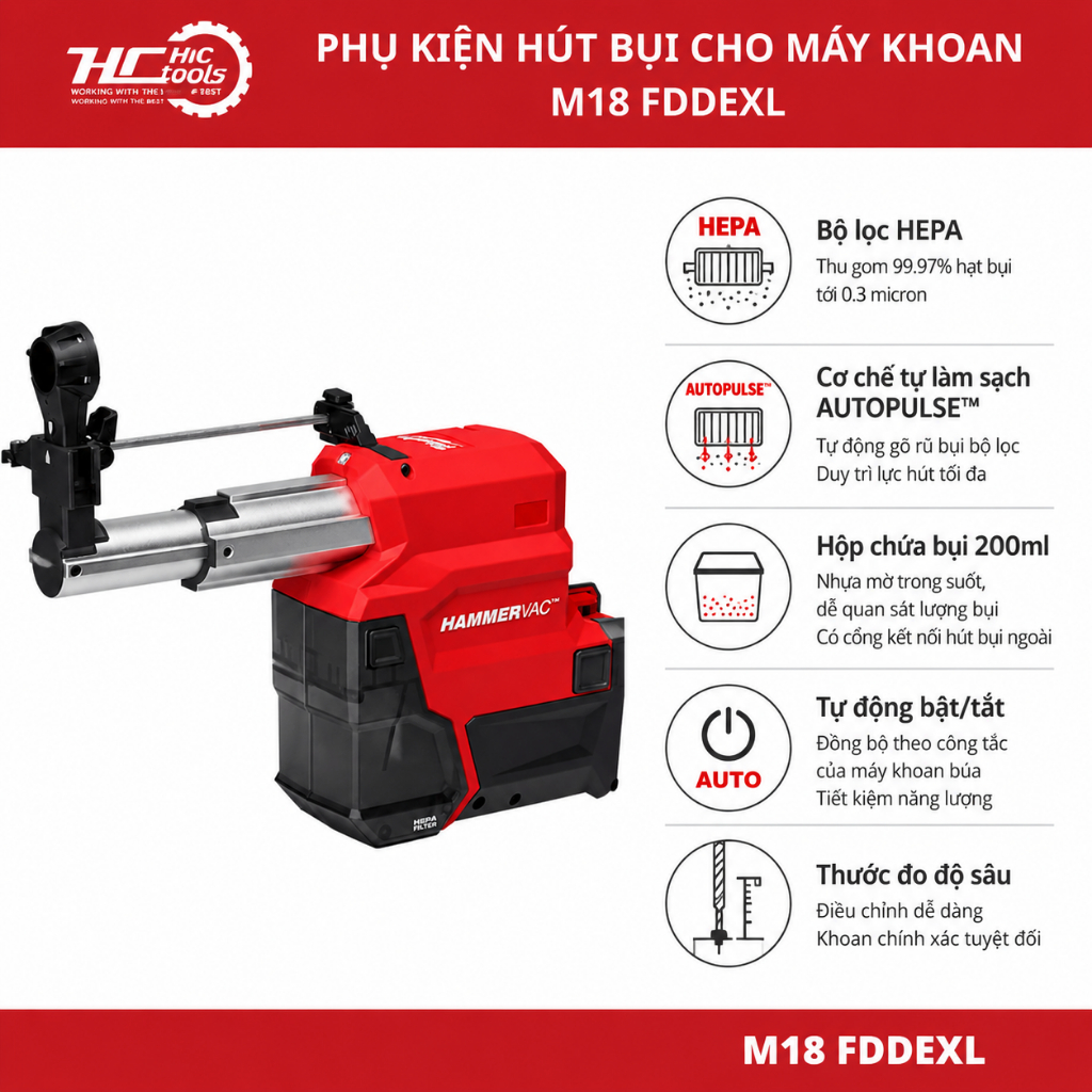 Phụ Kiện Hút Bụi Milwaukee M18 FDDEXL Cho Máy Khoan Búa M18 FH Và M18 FHX - HCTools