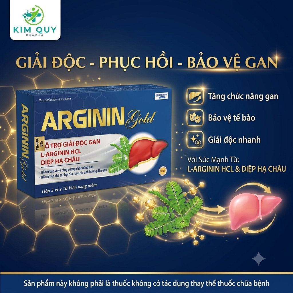 Viên Uống Hỗ Trợ Giải Độc Gan ARGININ Gold L-Arginin HCL Diệp Hạ Châu - Bảo Vệ Chức Năng Gan