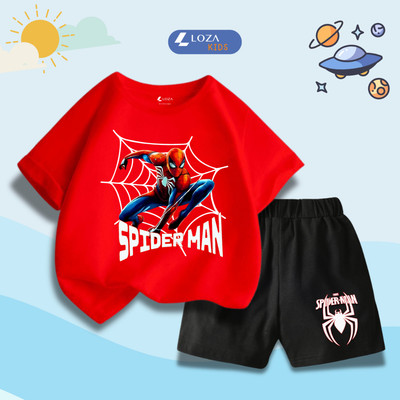 Bộ đồ bé gái thun cotton in hình SPIDERMAN cân nặng từ 15-40kg (áo phông + quần đùi) - Loza Kids SB335