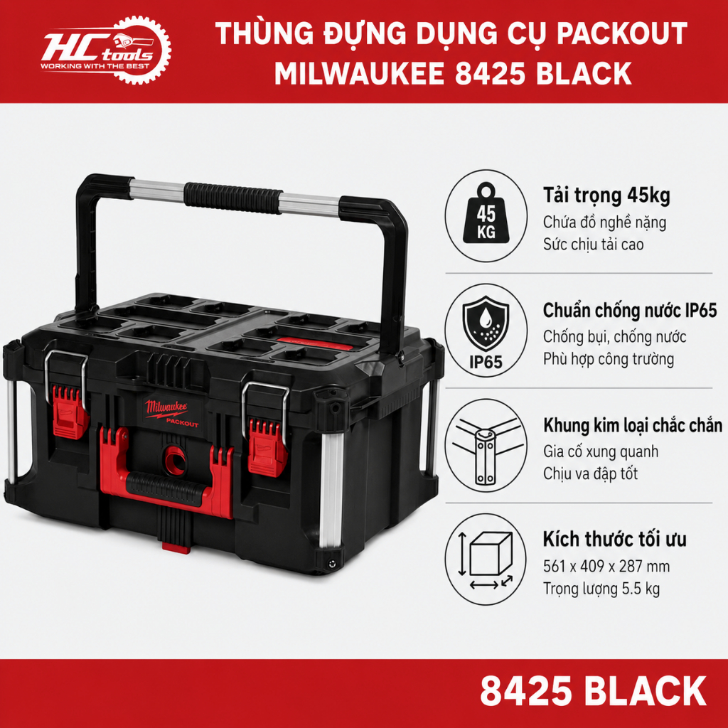 Thùng đựng dụng cụ Packout Milwaukee 8425 (4932464079) Chính Hãng - Phiên Bản Màu Đen