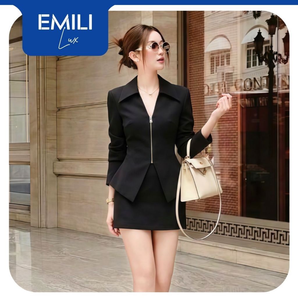Set blazer nữ ôm body công sở phối váy ngắn Emili Lux tối giản, thanh lịch, phong cách châu Âu B193