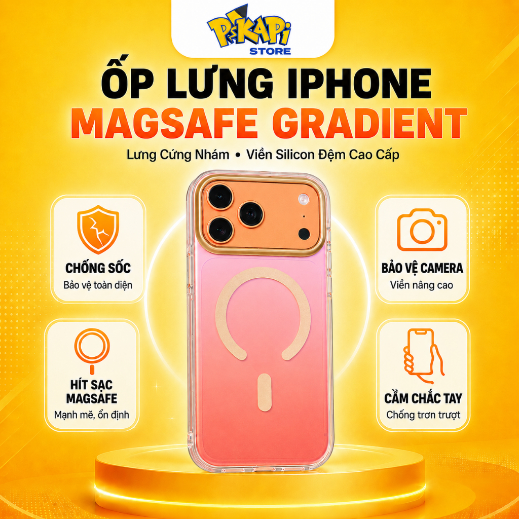 Ốp Lưng Từ Tính Gradient Chống Sốc Pikapi Siêu Bền Lưng Cứng Nhám Mờ, màu sắc thời trang