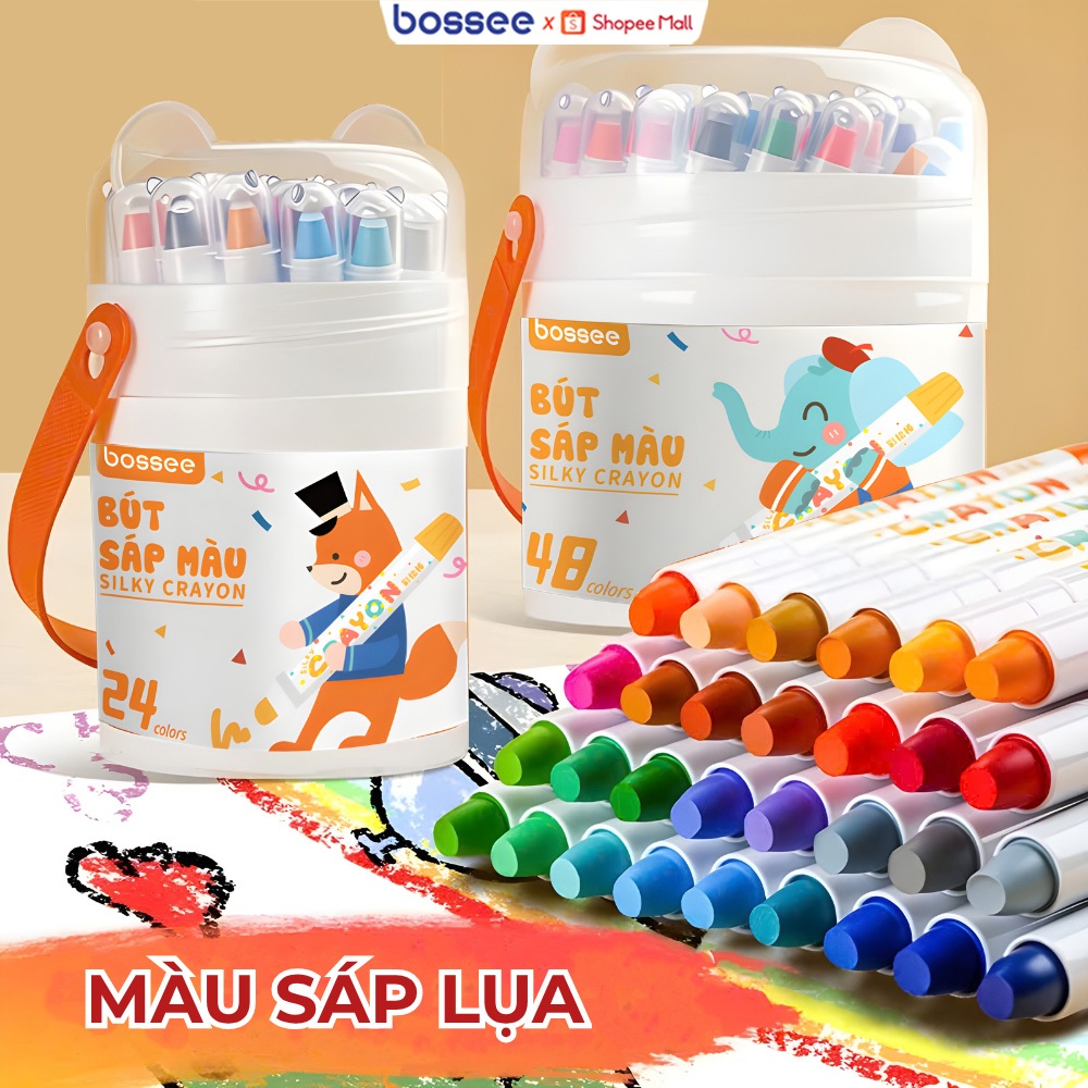 Hộp 12/24/36/48 Màu Sáp Lụa Bossee Silky Crayon, Màu Sáp Dầu Không Bẩn Tay Tô Trơn Mượt