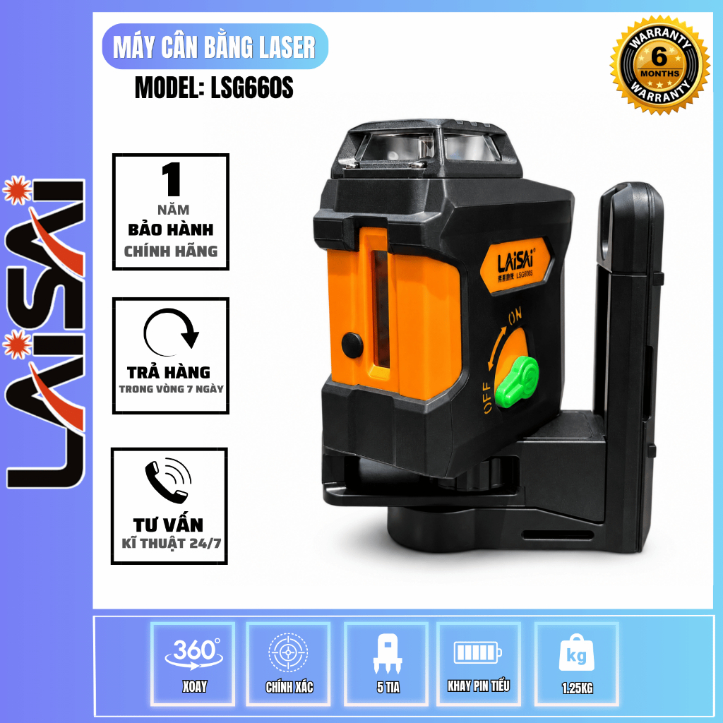 Máy Cân Bằng Laser Treo Tường LAISAI LSG-660S 5 Tia Xanh  – LED Siêu Sáng Độ Chính Xác Cao