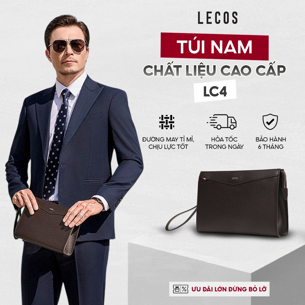 Túi Clutch Nam Da Thật LECOS LC4 Cao Cấp Cầm Tay Sang Trọng Nhiều Ngăn Thời Trang Nam