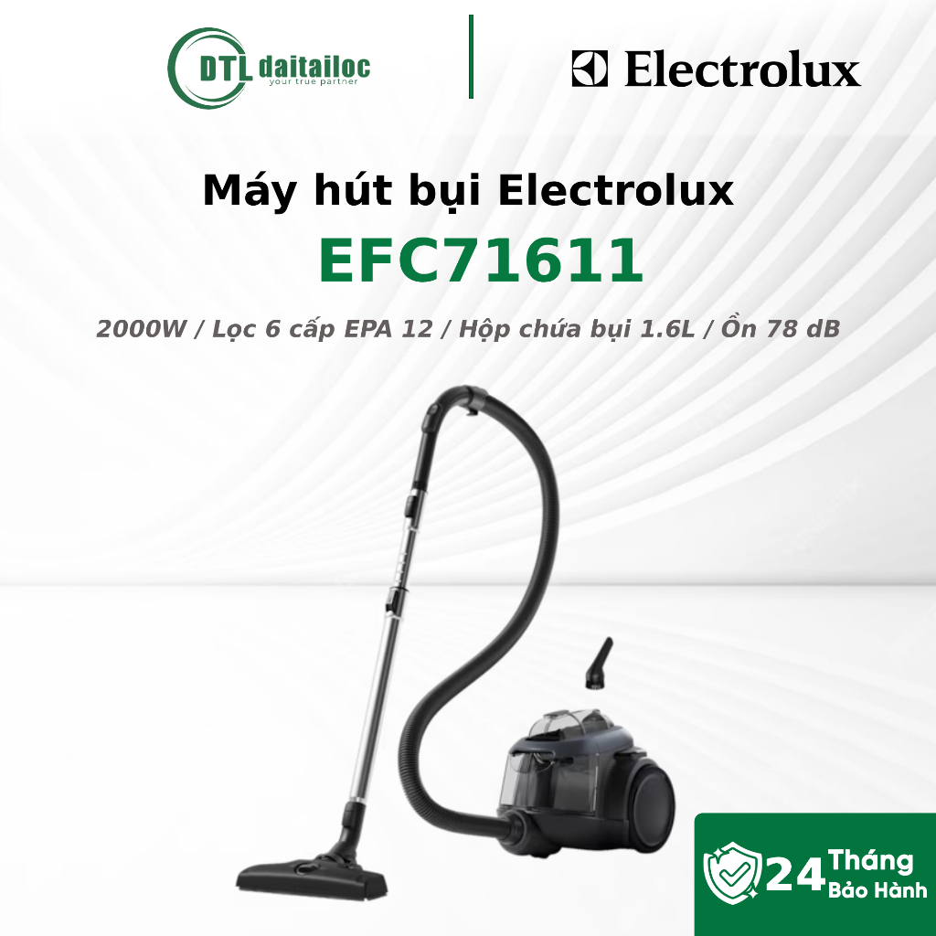Máy hút bụi Electrolux EFC71611 2000W Lọc 6 cấp EPA 12 Hộp bụi 1.6L | Chính Hãng | Bảo Hành 24 Tháng