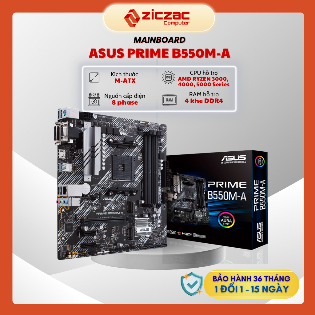 Mainboard ASUS Prime B550M-A | B550M-A Wifi II (AMD Ryzen AM4 | 4x DDR4 | Aura Sync) - Chính hãng