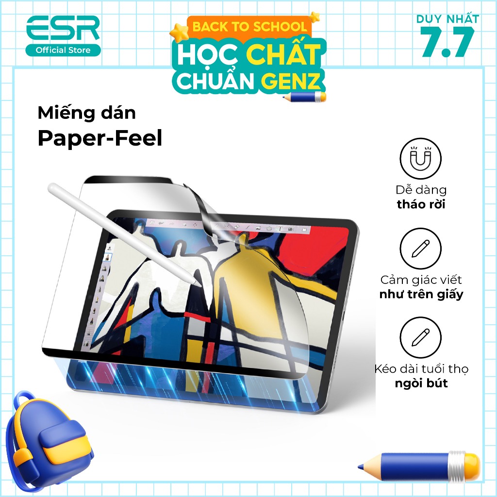 Miếng dán Paperlike ESR Magnetic cho iPad Air 11/13 (2024/2025) – nam châm tháo lắp, viết như giấy