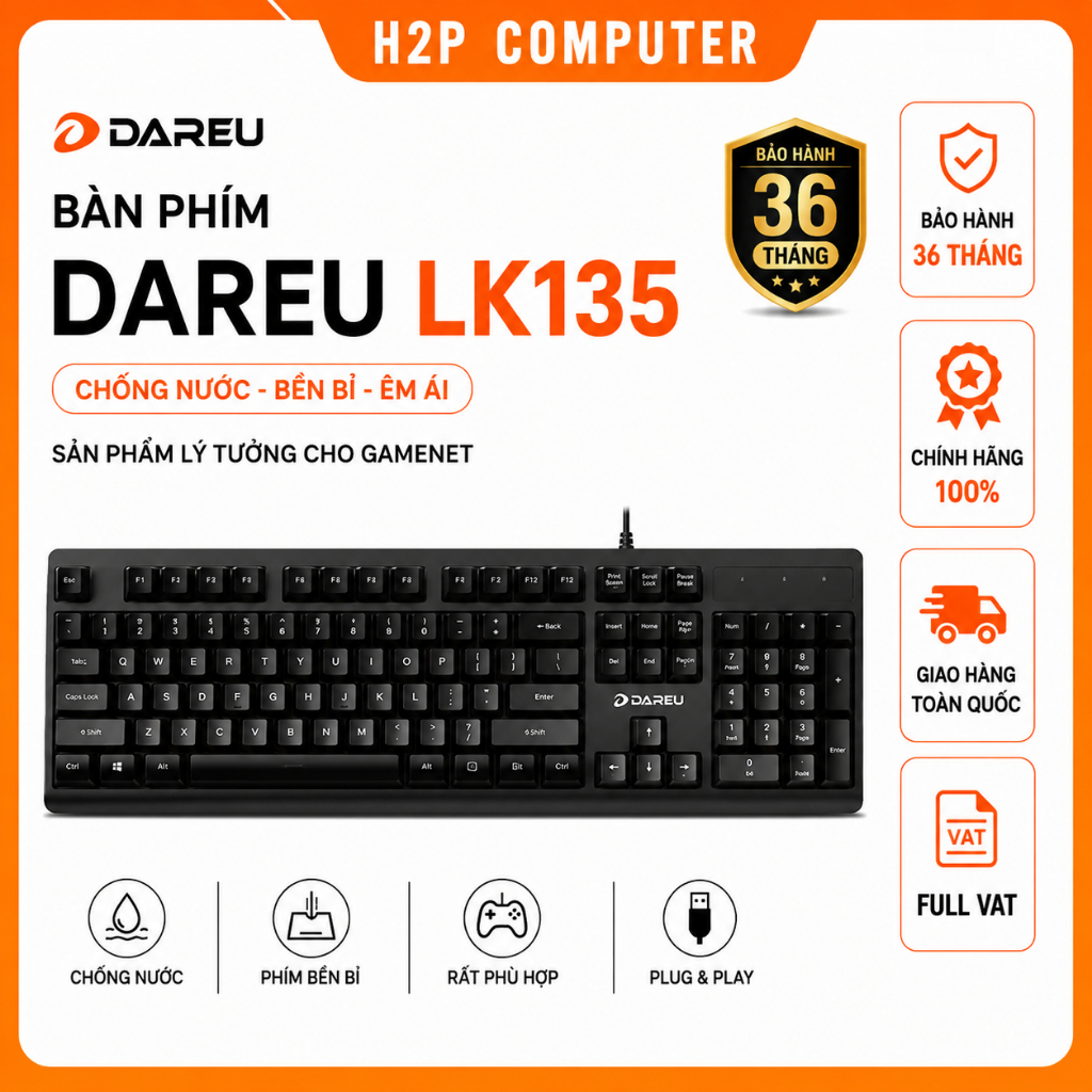 Bàn phím Dareu LK135 ( Chống Nước ) - Sản phẩm lý tưởng cho Gamenet