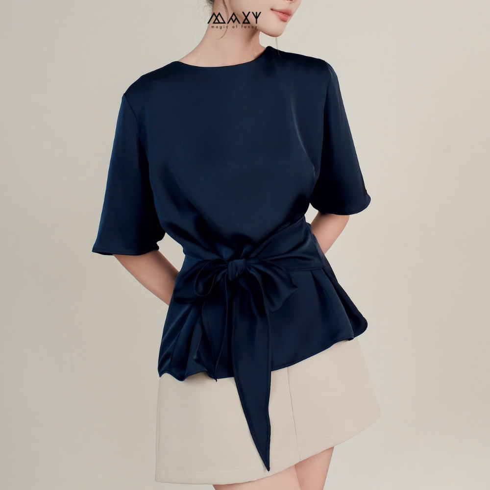 Áo Kiểu Thắt Eo Thanh Lịch Wrap Top Navy Mùa Hè Maxy Workshop