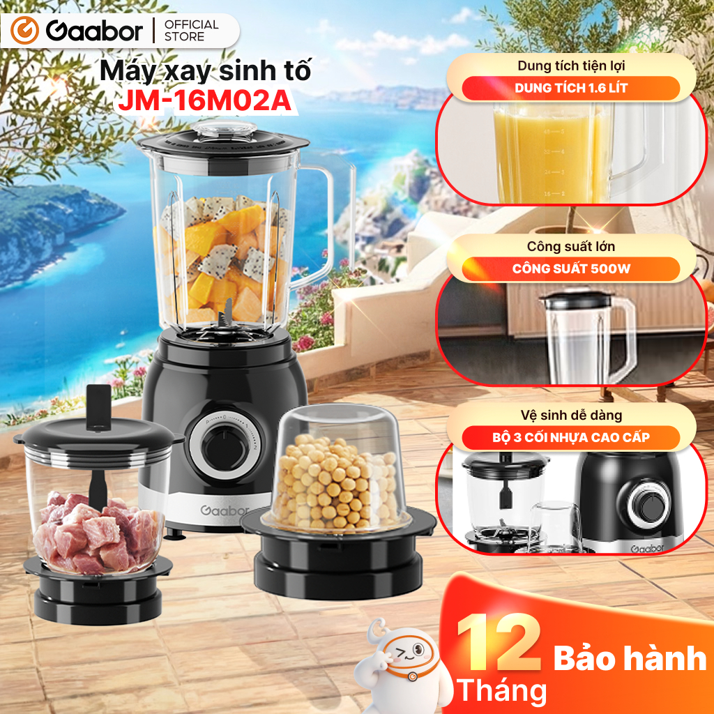 [Độc quyền Shopee] Máy xay sinh tố Gaabor JM-16M02A màu đen đa năng 3in1 dung tích lớn 500W