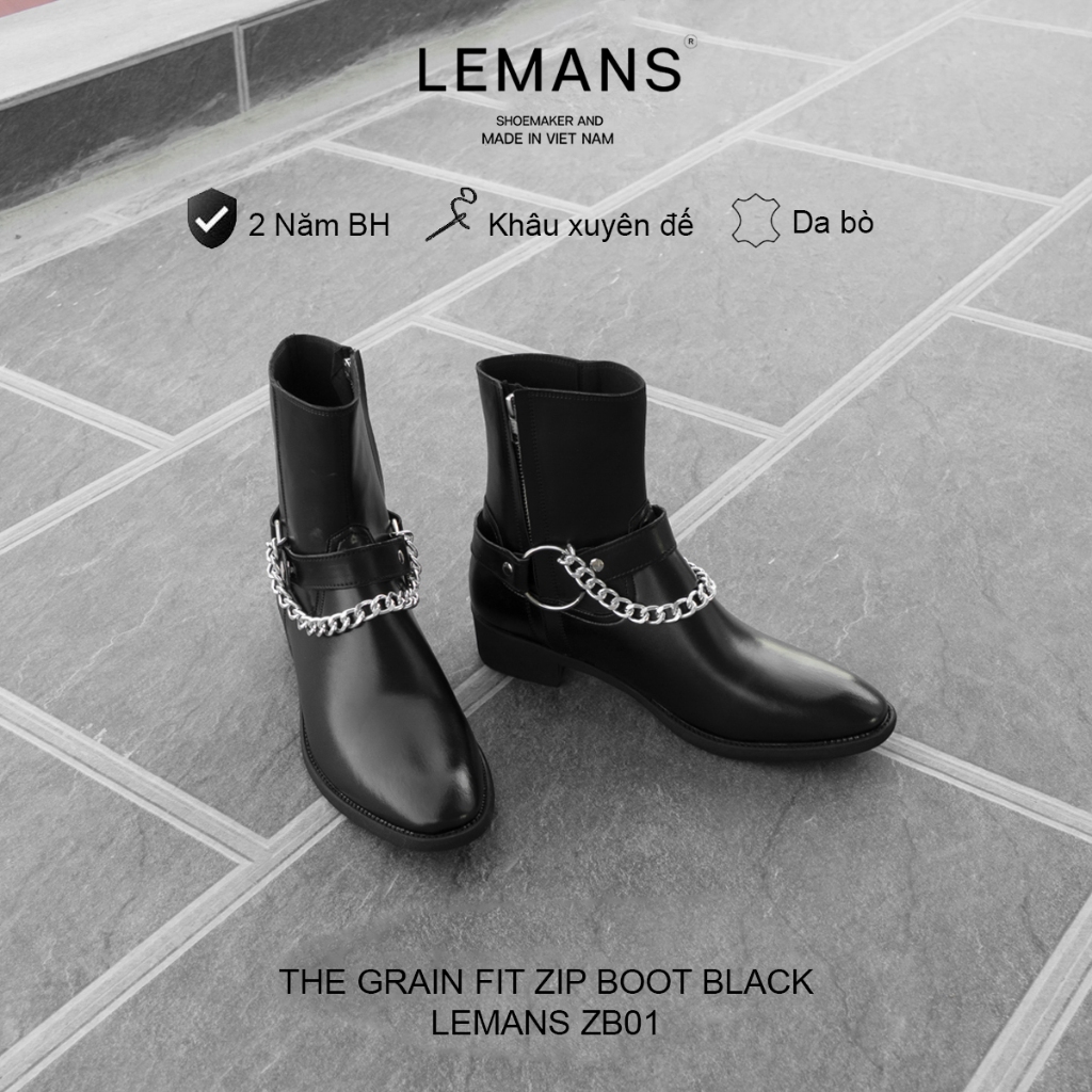 Giày da The Grain Fit Zip Boots LEMANS đen - Zip da bò - Bảo hành 24 tháng toàn quốc