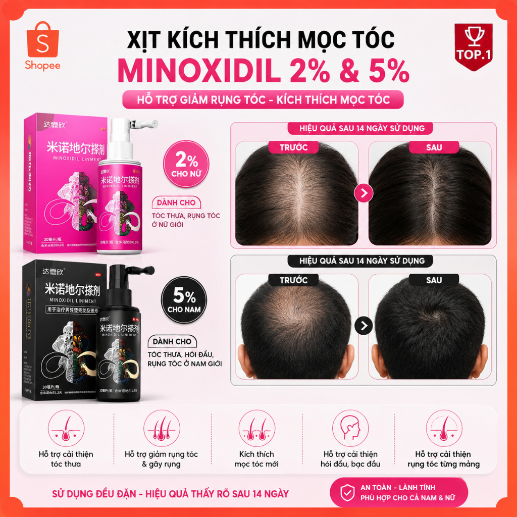 Xịt Mọc Tóc  Minoxidil 2% & 5% Xịt Mọc Tóc Ngăn Rụng Tóc Kích Thích Mọc Tóc Nhanh Cho Nam Nữ Hỗ Trợ 