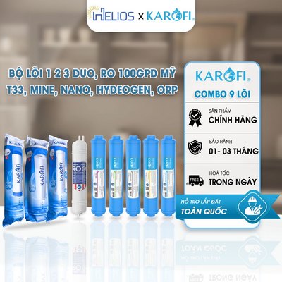 Combo 9 Lõi Lọc Nước Karofi Chính Hãng Cho M-I2210/UH – Bộ Lõi 123 RO100US T33 Min ORP Hydrogen Nano