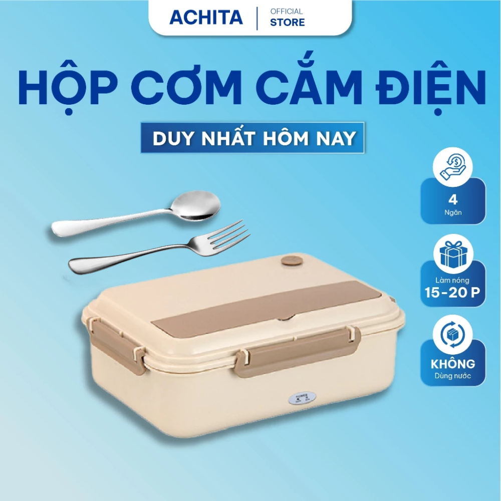 Hộp cơm cắm điện Achita H23 không dùng nước, hộp cơm văn phòng 4 ngăn chất liệu inox 304