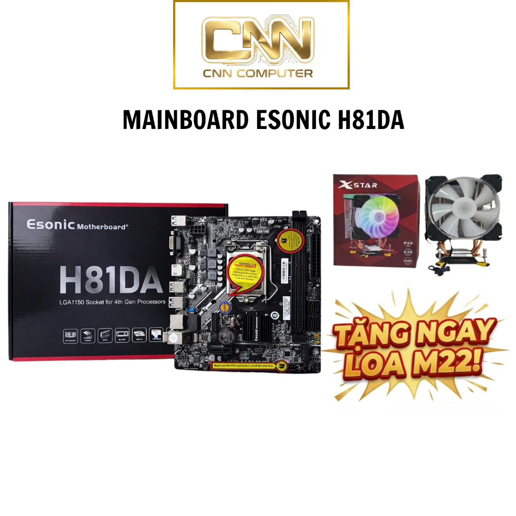 ( Tặng tản CPU ) Mainboard ESONIC H81DA Socket 1150 DDR3 Hỗ Trợ Core i3 i5 i7 Gen 4