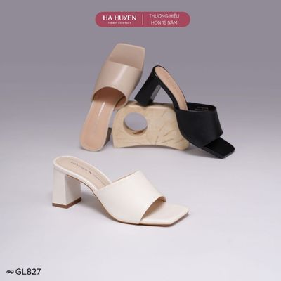 Guốc lê 7cm nữ HÀ HUYỀN, dép cao gót 7 phân quai ngang gót vuông - GL827