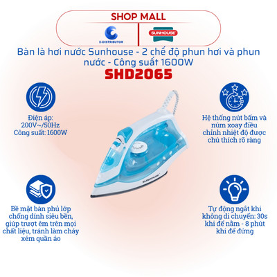 [HỎA TỐC] Bàn là hơi nước Sunhouse SHD2065 - Công suất 1600W - Hàng chính hãng