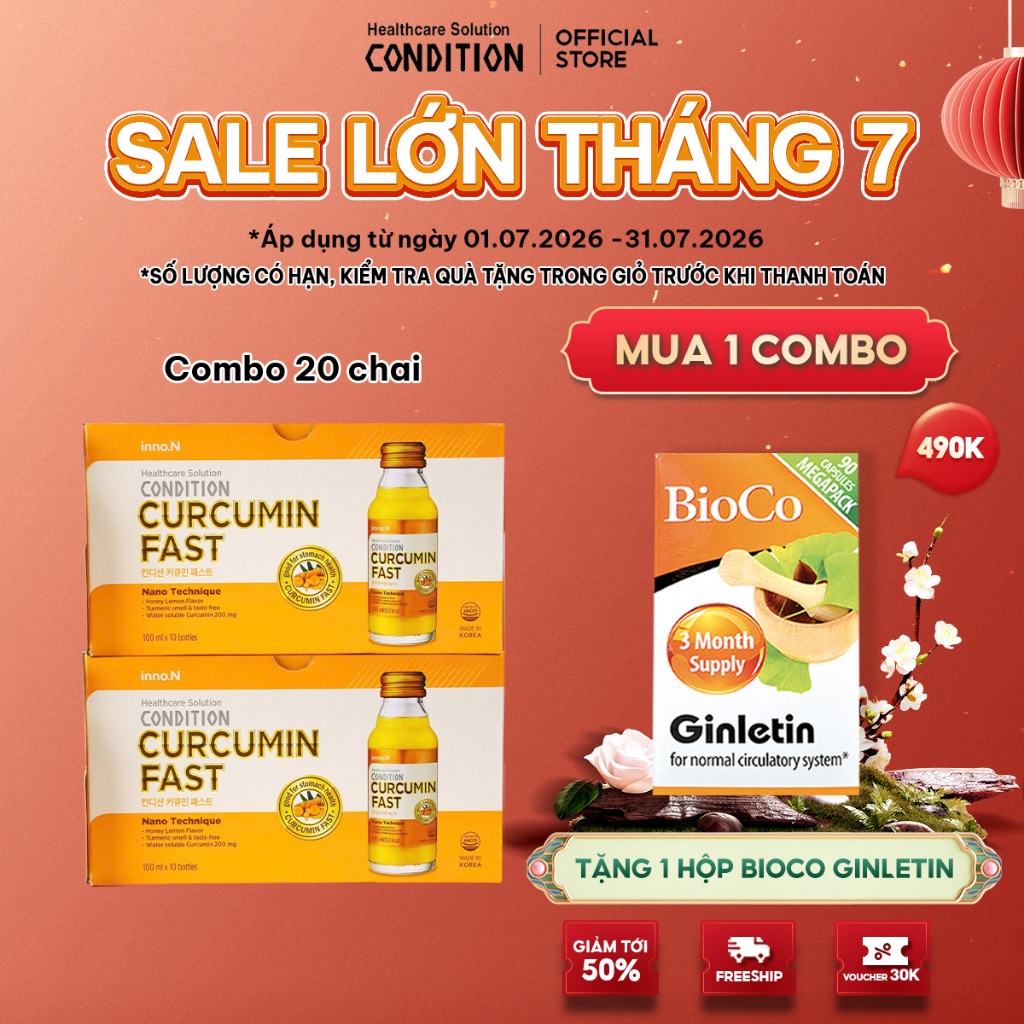 Combo 20 chai nước tinh nghệ Nano Condition Curcumin Fast bảo vệ chức năng dạ dày 100ml