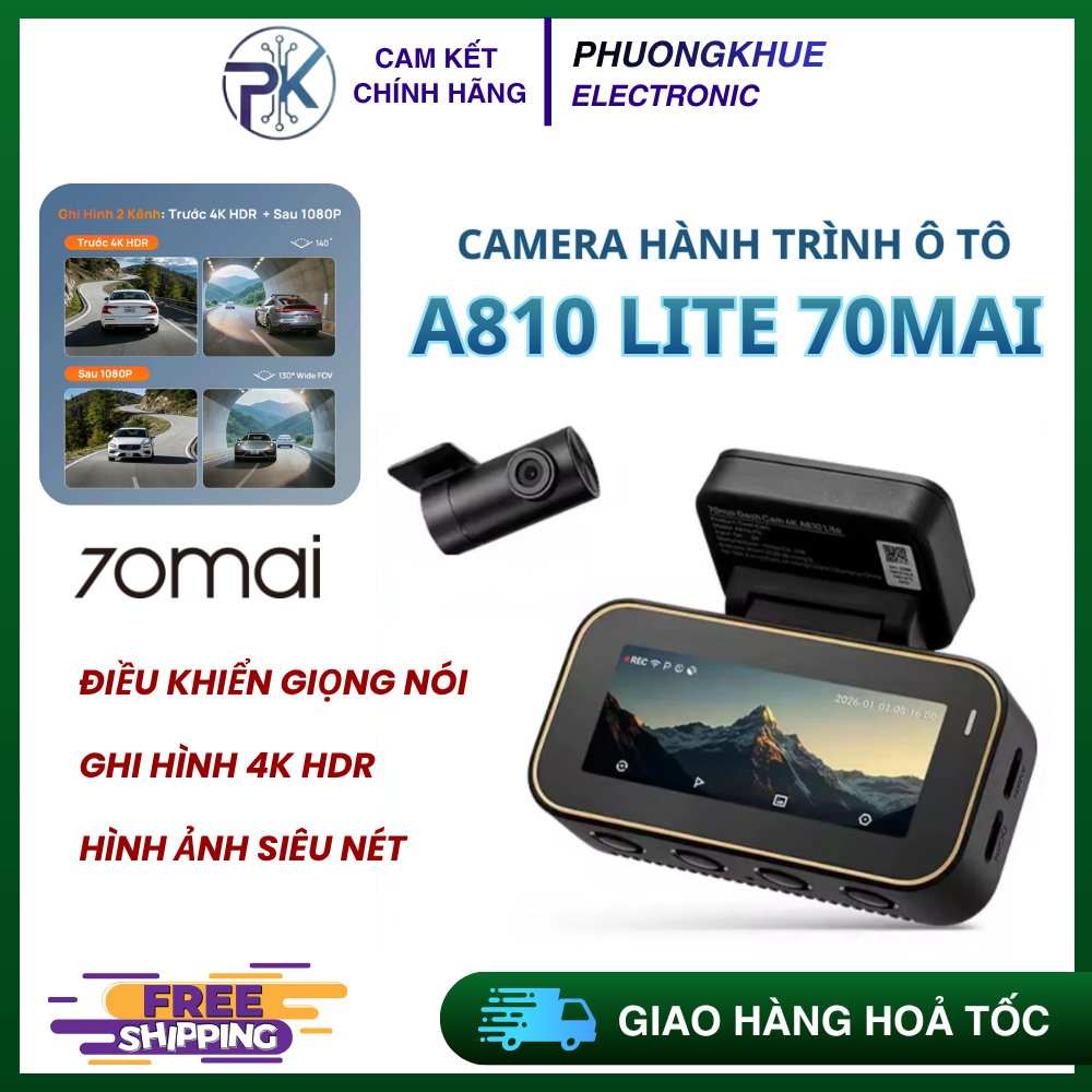 Camera Hành Trình 70mai A810 Lite 4K, Ghi Hình Trước Sau, GPS, Điều Khiển Giọng Nói, Siêu Nét