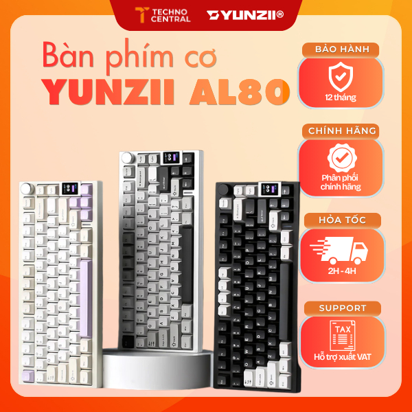 Bàn Phím Cơ YUNZII AL80 Chính Hãng | V2 Switch | CNC Aluminum | LCD Display | QMK/VIA | Wirel