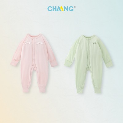 [CHAANG 0-6M] Body dài cúc giữa Tulip tích hợp bao tay cho bé sơ sinh