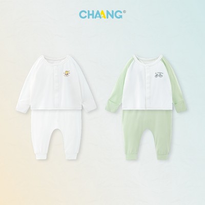 [CHAANG 0-6M] Bộ dài cúc giữa Tulip tích hợp bao tay cho bé sơ sinh