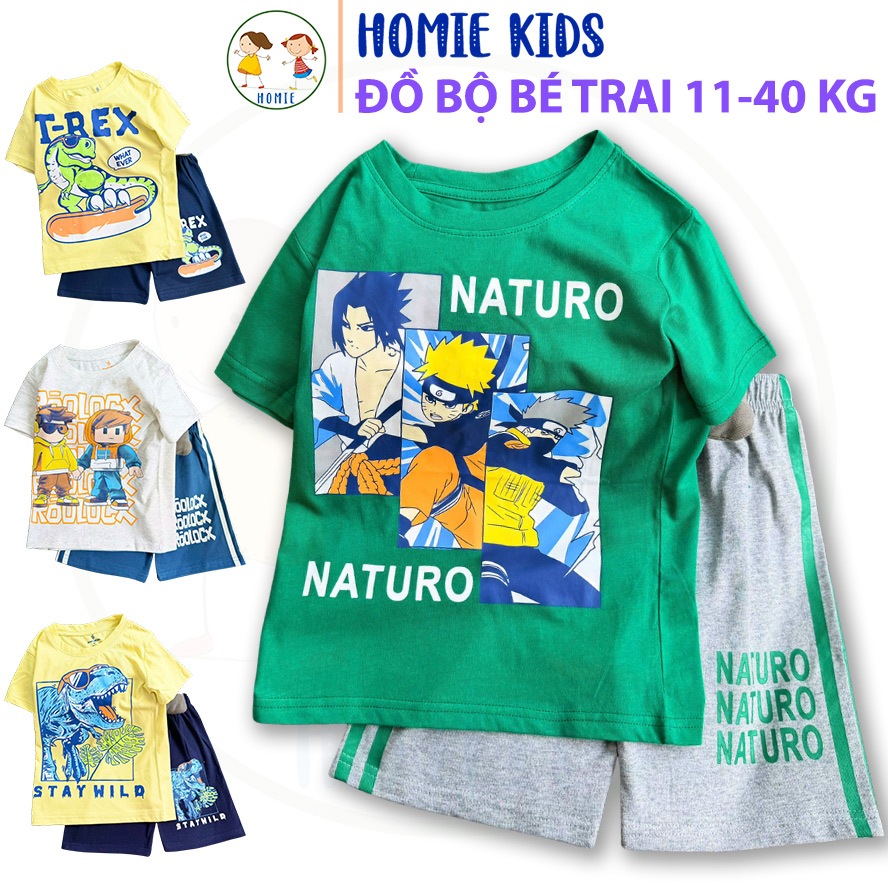 Set đồ cho bé trai 11-40 kg đồ bộ thun cotton size nhí đại gồm áo thun quần đùi họa tiết hoạt hình s