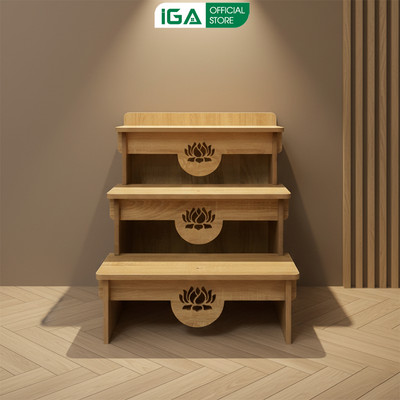 Bàn thờ thần tài thổ địa tam cấp bằng gỗ MDF bề mặt phủ melamin thương hiệu IGA - GP419