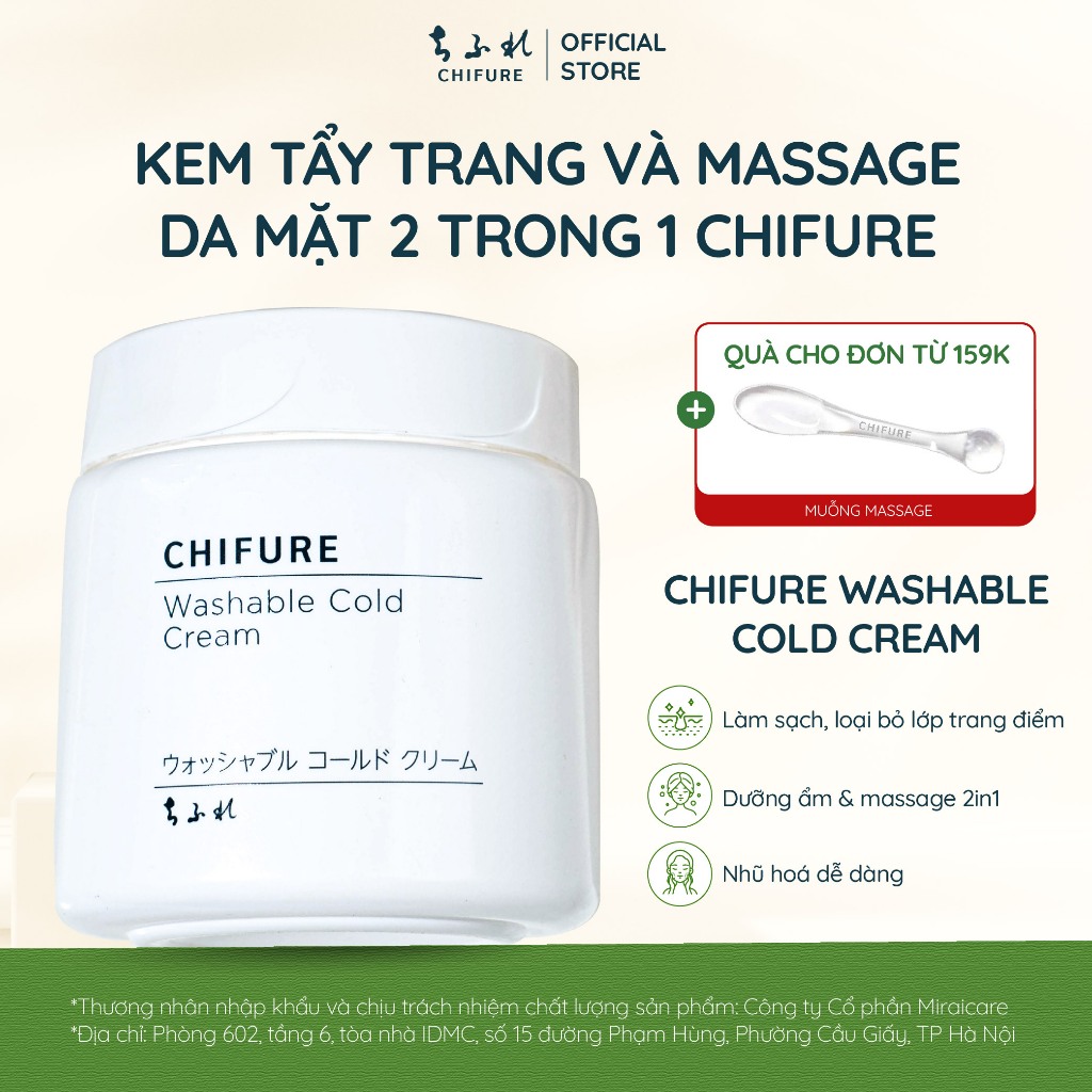 Tẩy trang, Kem tẩy trang Chifure Washable Cold Cream 300G không cần nhũ hóa 2 in 1, tẩy trang, cấp ẩm