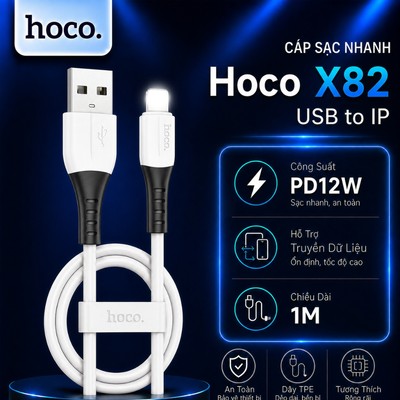 Cáp sạc PD12W  USB to IP Hoco X82 dùng cho ip14 trở xuốg , dây Silicone dẻo dài 1M