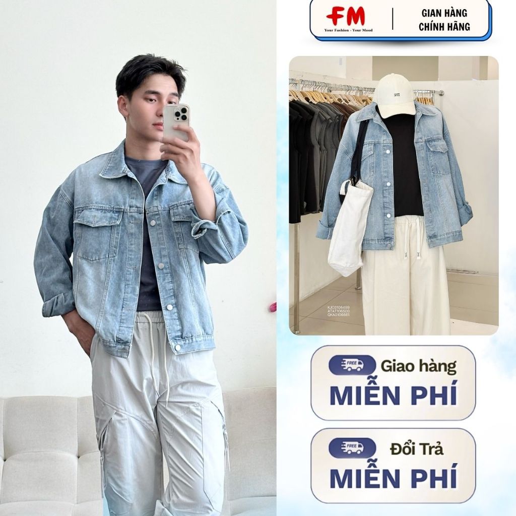 Áo Khoác Jeans Nam FMSTYLE Trơn Form Regular Túi Hộp Cài Nút Phối Đồ Basic Cá Tính 26030738