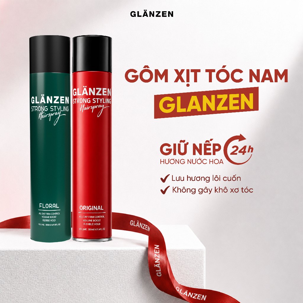 Gôm xịt giữ nếp tóc Glanzen tạo kiểu tự nhiên Nam/Nữ & dễ dàng restyle khi đội mũ bảo hiểm 380ml