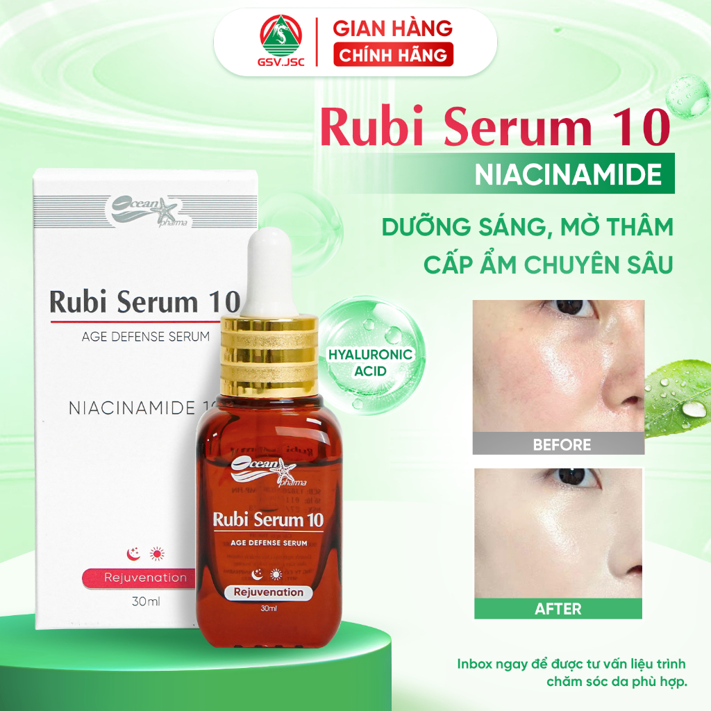 Rubi Serum10 (Niacinamide 10%) Dưỡng Sáng, Giảm Thâm Mụn, Sạm Nám, Làm Đều Màu Da