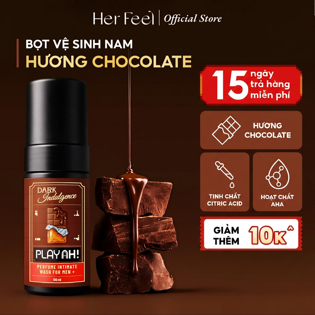 Bọt Dung Dịch Vệ Sinh Nam PlayAh Dark Indulgence hương Chocolate 100ml  tạo bọt