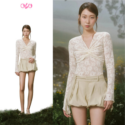 Quần short OLV bí kèm dây belt trẻ trung thanh lịch Beige Kaki High Waisted Belted Puff Shorts