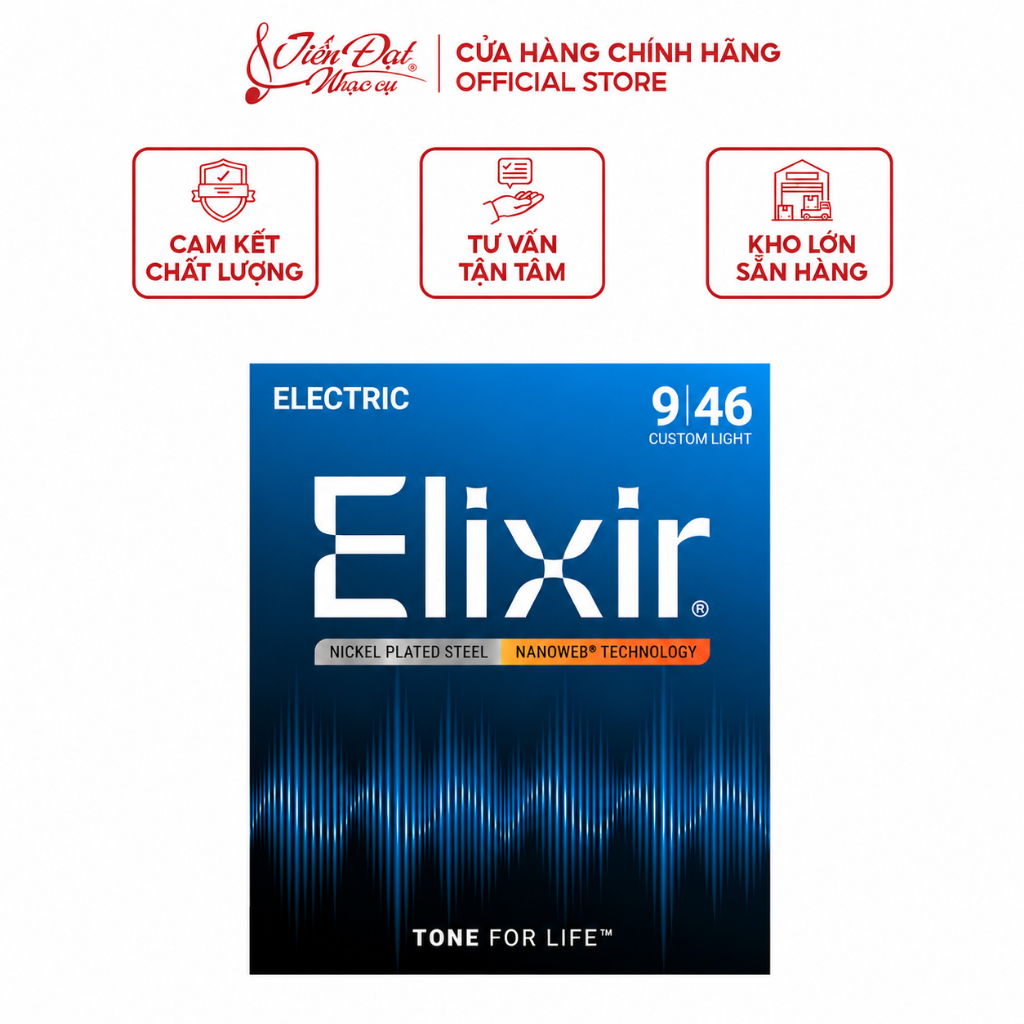Bộ Dây Đàn Guitar Điện Elixir 12027 09/46, NANOWEB, Custom Light