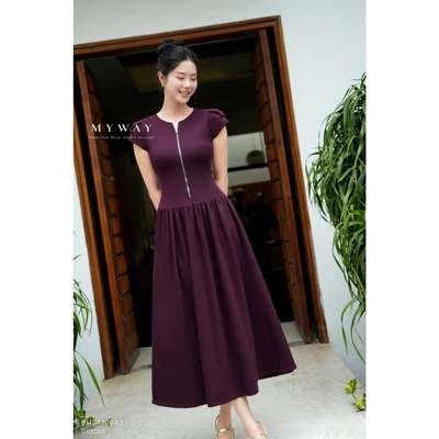 Đầm Công Sở Nữ MY WAY Dáng Xòe Ngắn Tay Cotton Cao Cấp Mềm Mát 9MDT10643