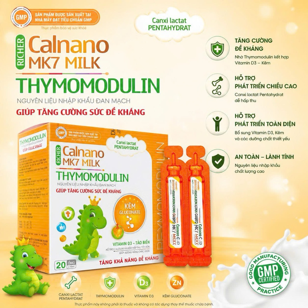 siro canxi nano k2 CALNANO MK7 milk- Hộp 20 ống CANXI NANO MK7 Canxi hữu cơ Canxi lactat Bổ sung can