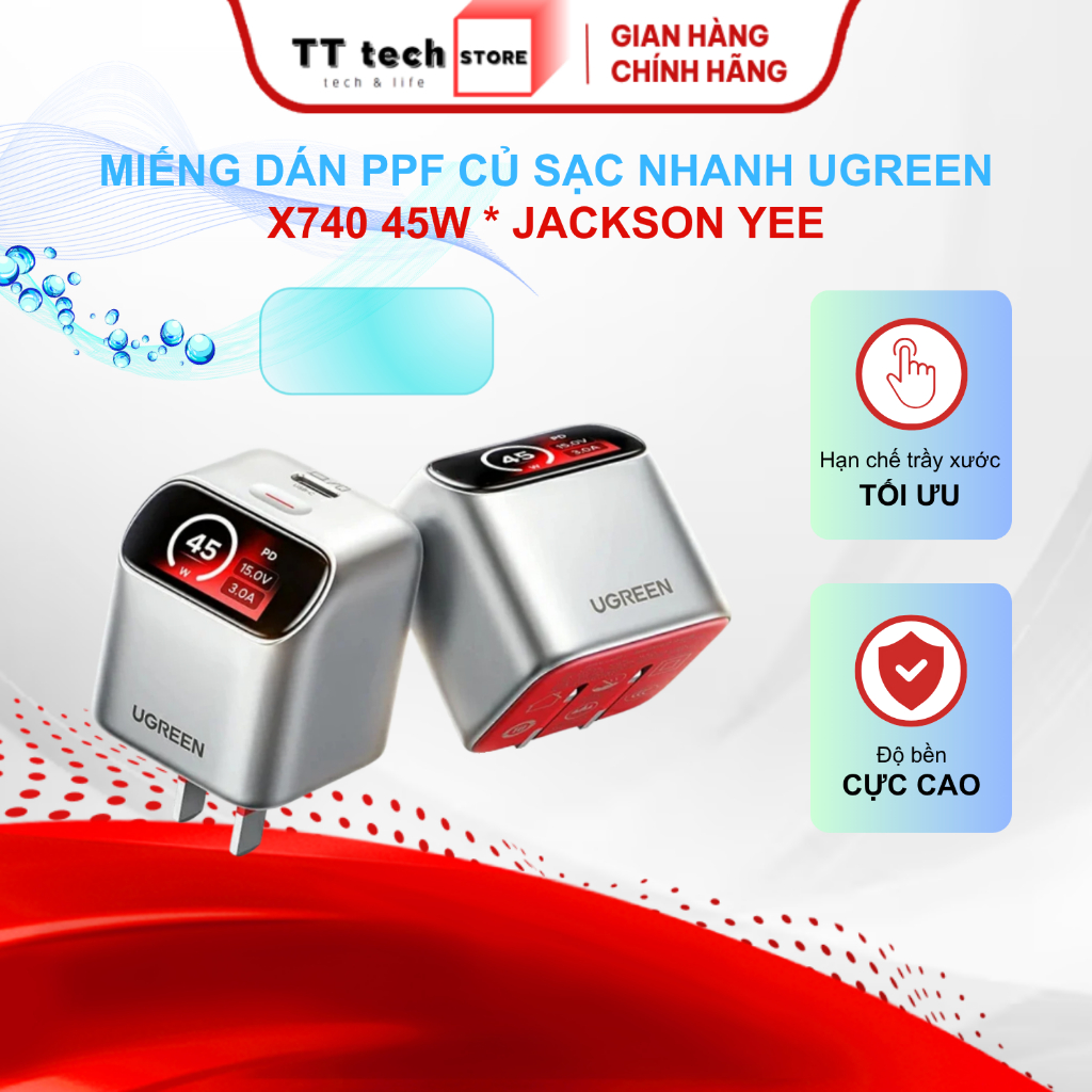 Miếng dán PPF cho củ sạc Ugreen x Jackson Yee 45W X740 hạn chế trầy xước, bảo vệ tối ưu cho thiết bị