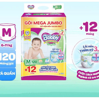 Tã Quần Bobby Siêu Khô Thoáng Bịch Mega Jumbo Hoặc Ultra Siêu Nhiều Miếng M120/L104/XL96/XXL88 Mẫu Gạo Non Mới Nhất 2026