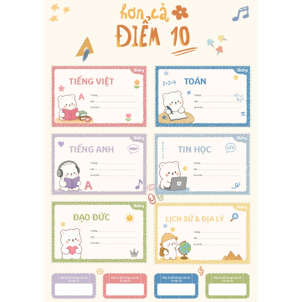 [QUÀ TẶNG] Nhãn vở ILABY BST Hơn Cả Điểm 10 [NHANVO26]