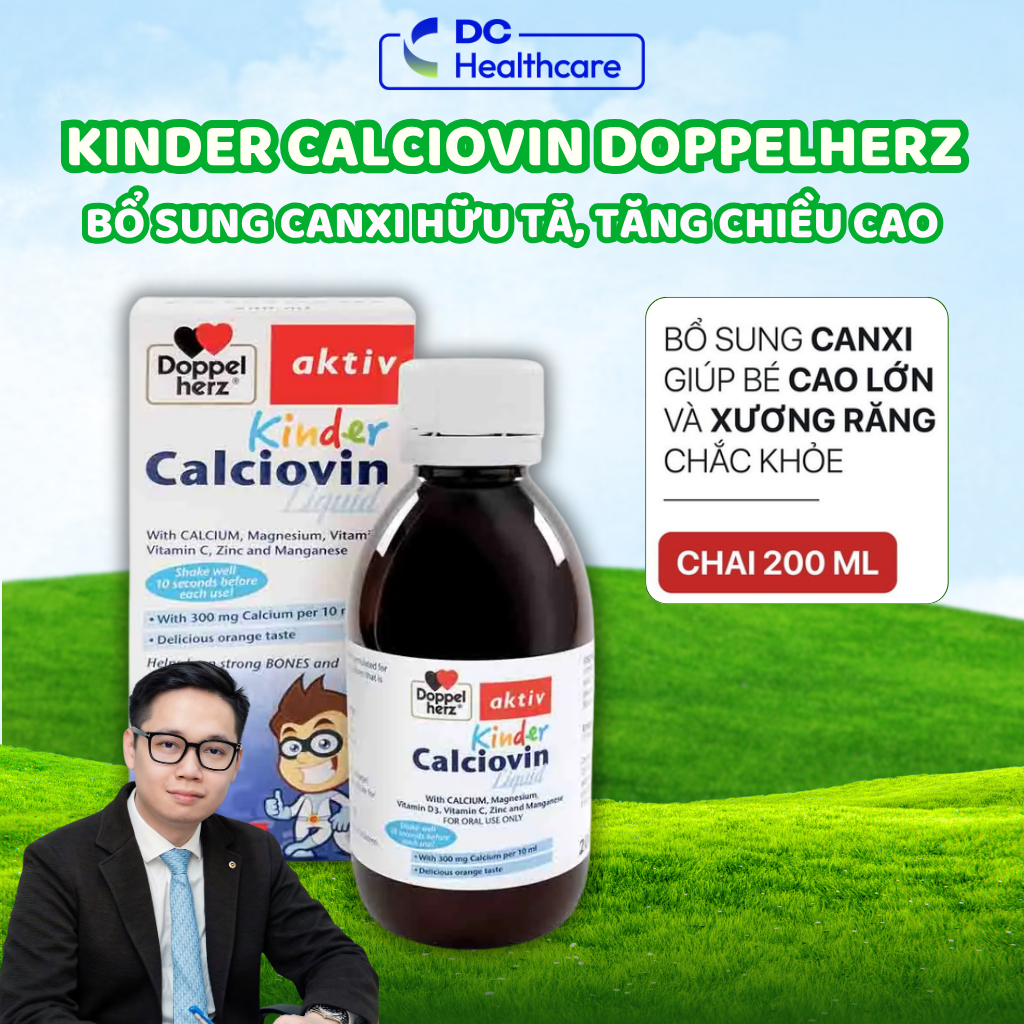 [CHÍNH HÃNG] Canxi Cho Bé Kinder Calciovin Doppelherz 200ml Bổ Sung Canxi Hữu Cơ Tăng Chiều Cao